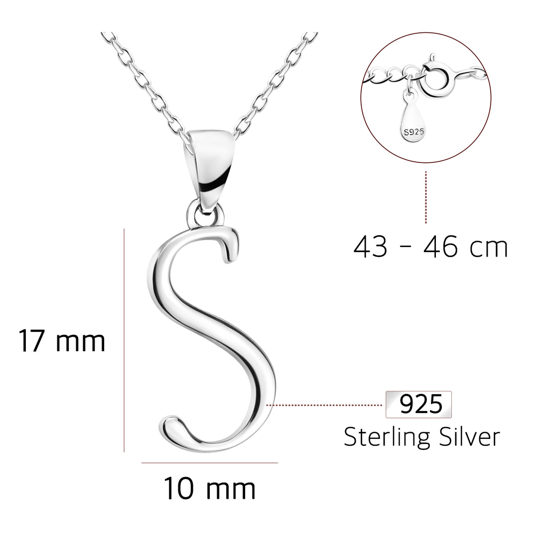 Buchstabe Halskette in 925 Silber