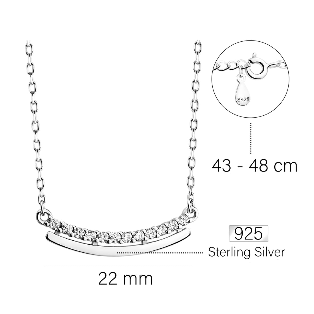 Gebogen Halskette in 925 Silber