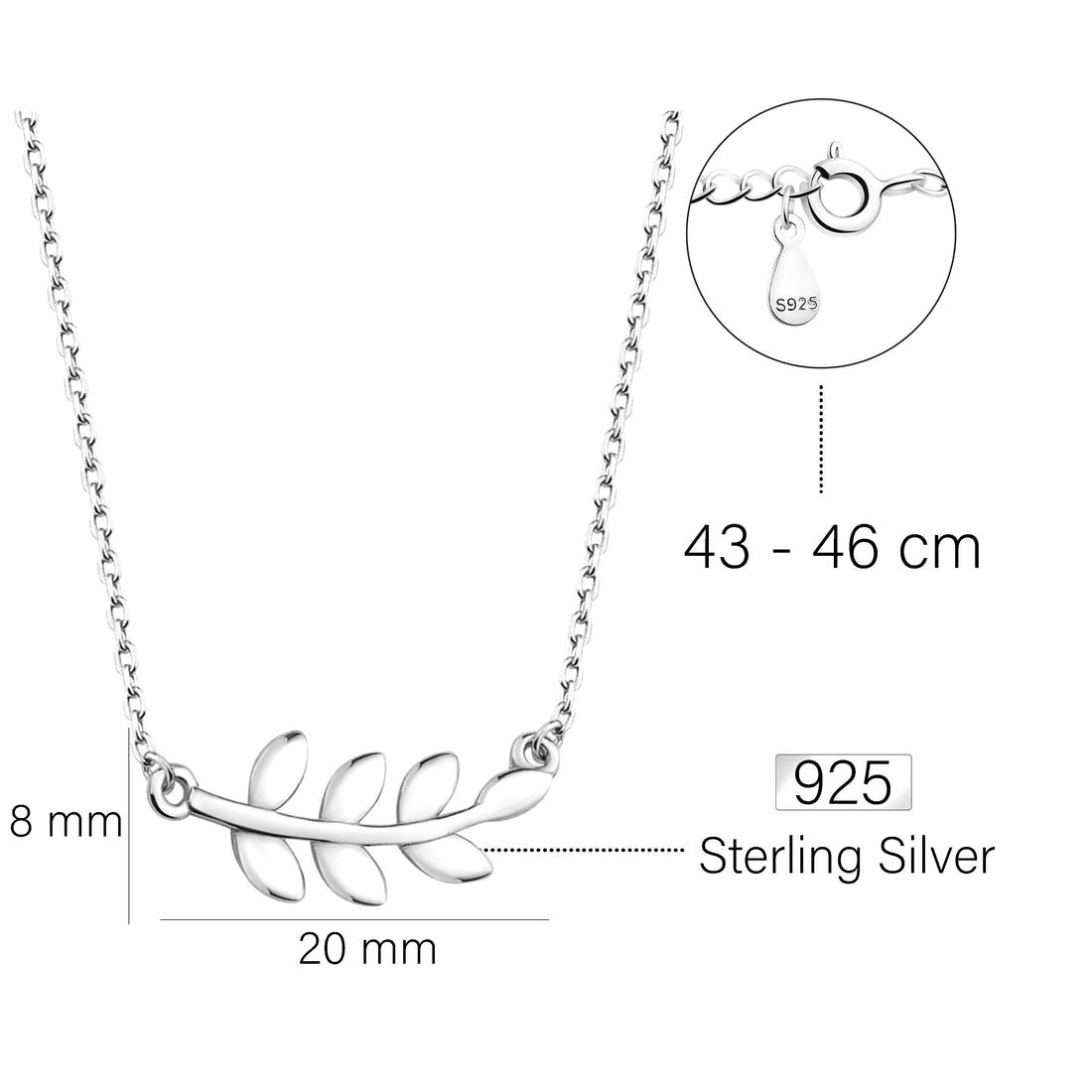 Blatt Halskette in 925 Silber