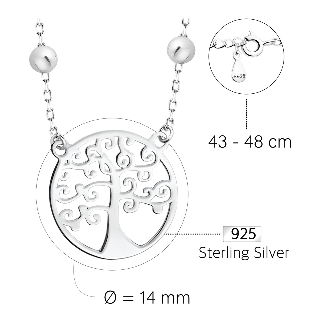 Baum Halskette in 925 Silber