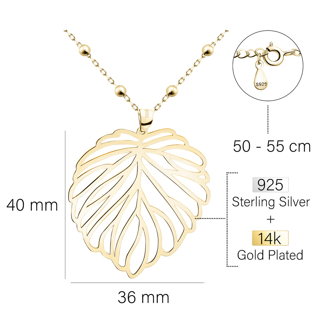 Blatt Halskette in 925 Silber