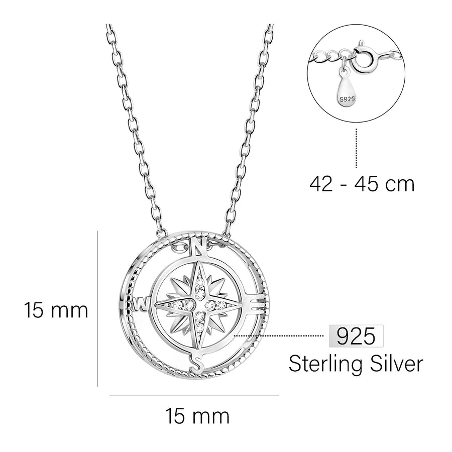 Kompass Halskette in 925 Silber
