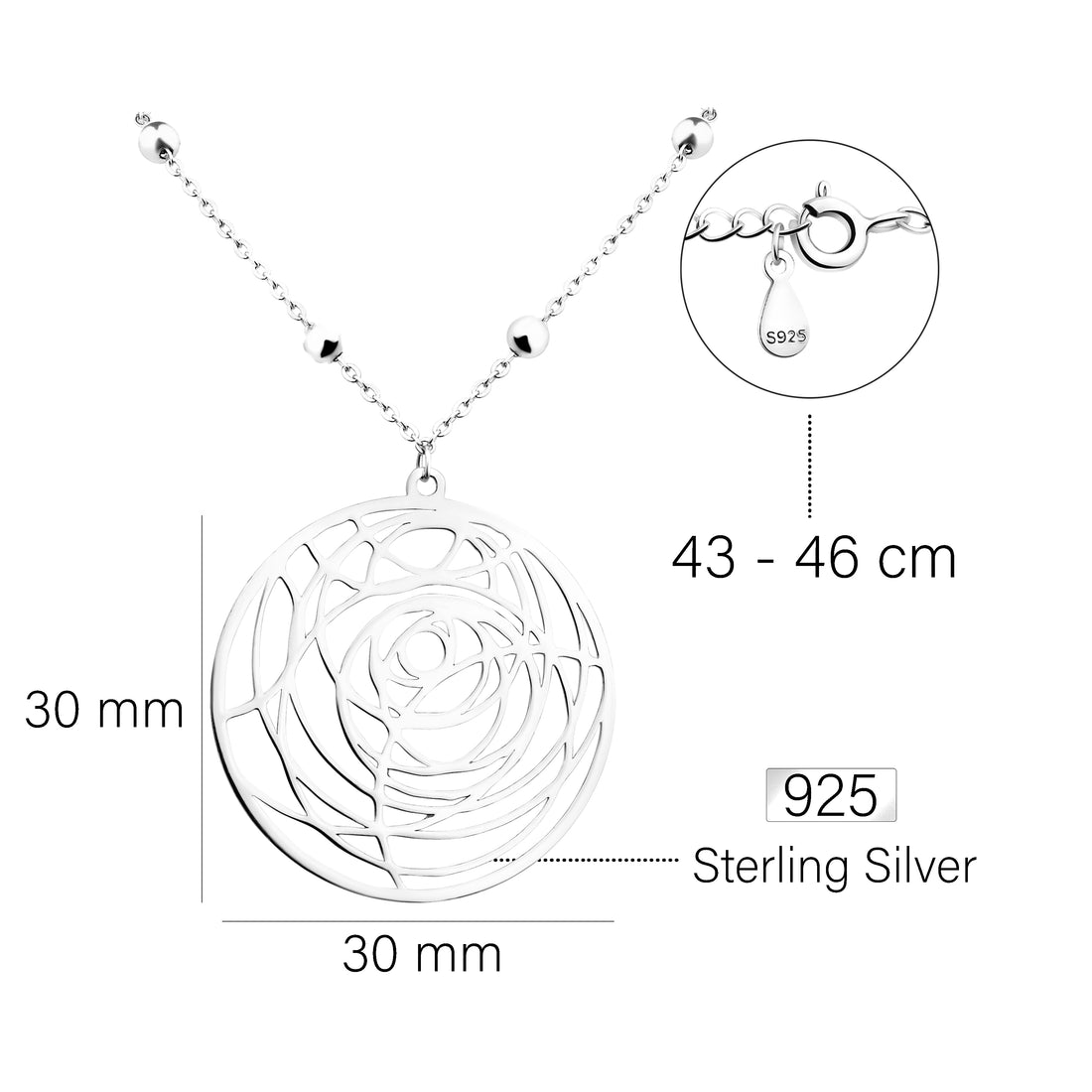 Ornament Halskette in 925 Silber