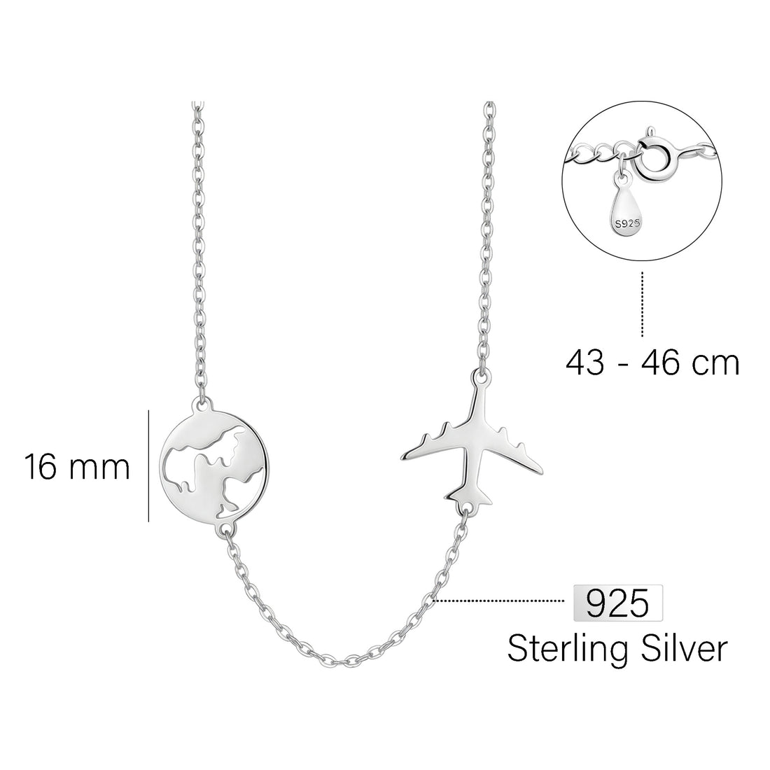 Welt Halskette in 925 Silber