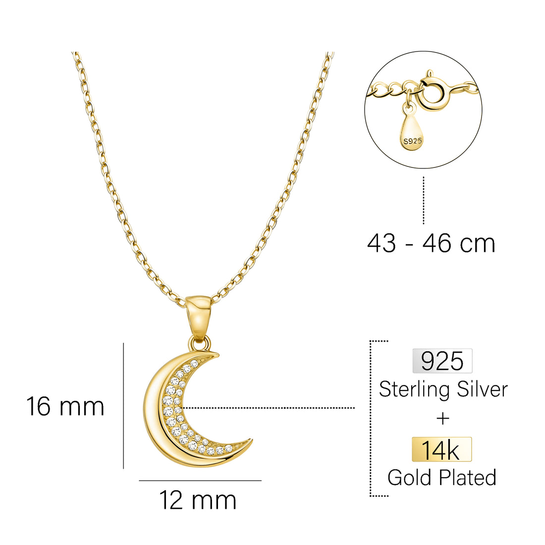 Mond Halskette in 925 Silber