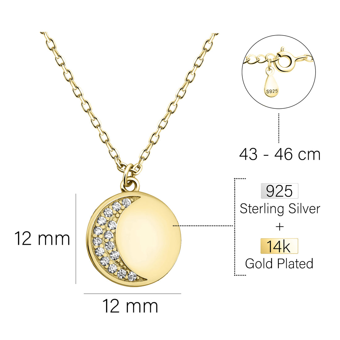 Mond Halskette in 925 Silber