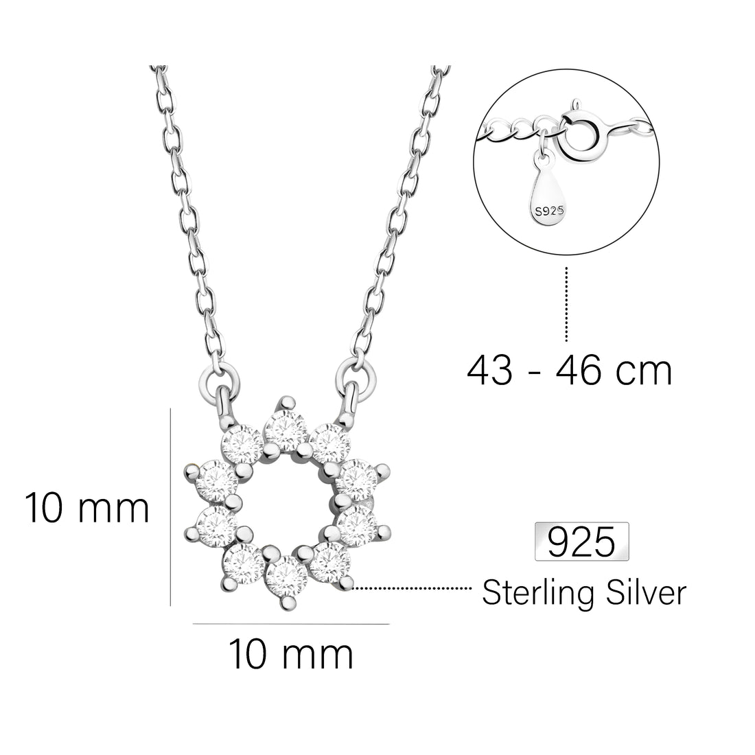 Sonne Kreis Halskette in 925 Silber