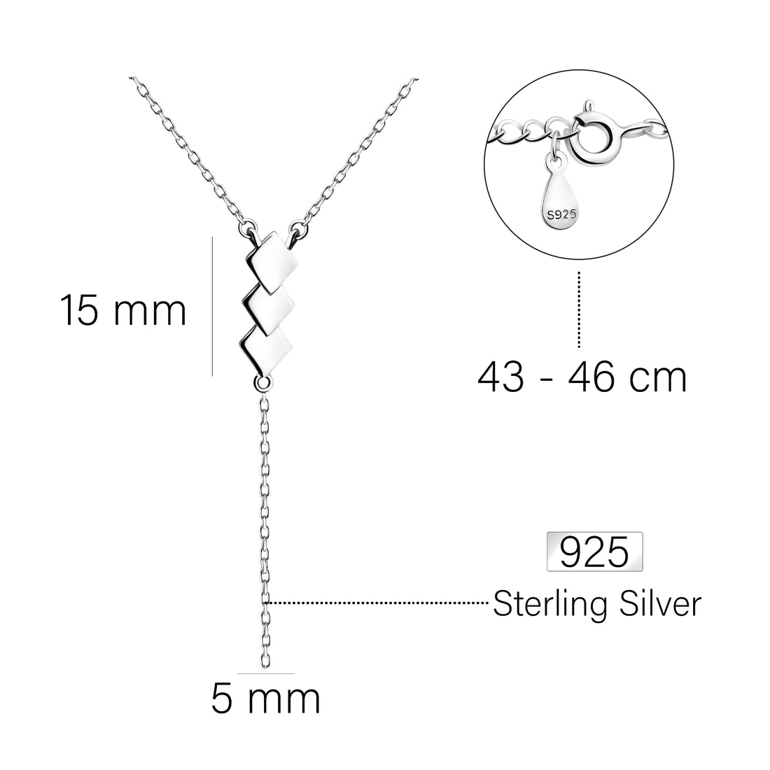 Quadrat Halskette in 925 Silber