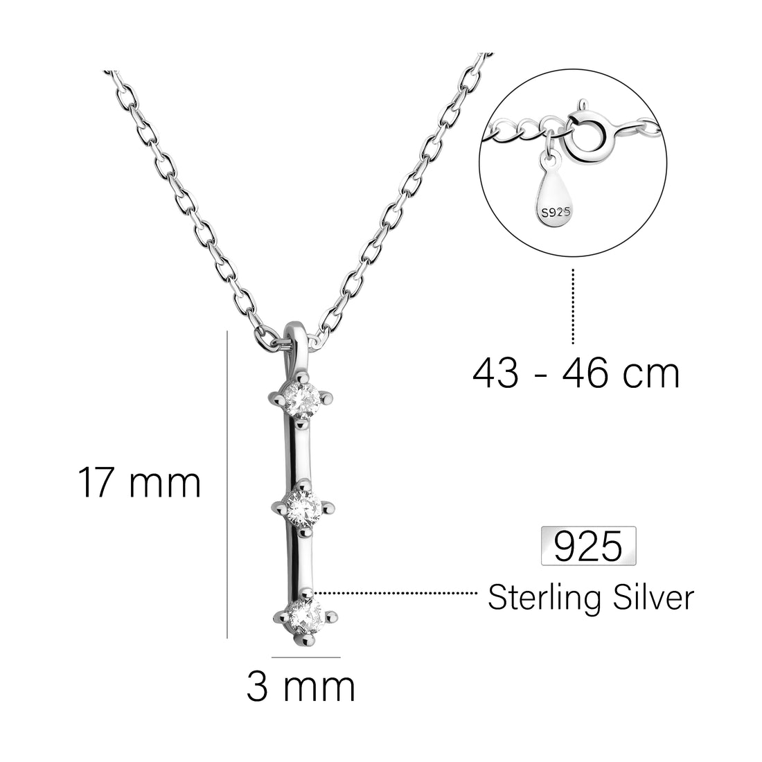 Stab Halskette in 925 Silber