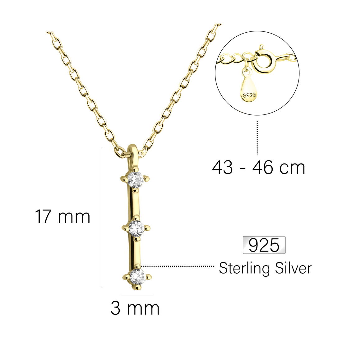 Stab Halskette in 925 Silber