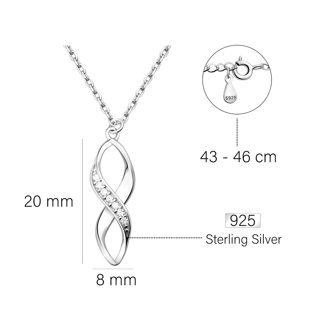 Verdreht Halskette in 925 Silber