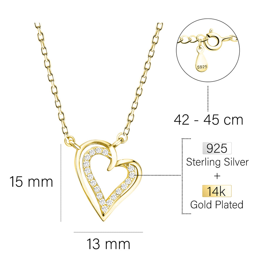 Maßenansicht von Herz Halskette in 925 Silber von Sofia Milani - N0504