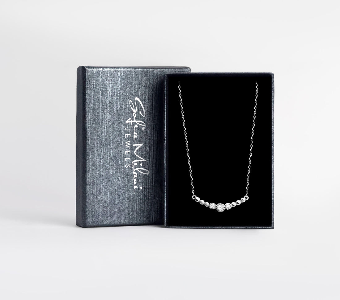 Boxansicht von Kugel Zirkonia Halskette in 925 Silber von Sofia Milani - N0542