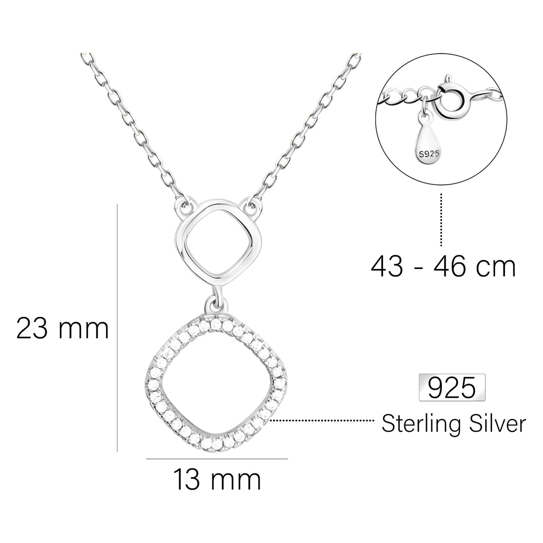 Maßenansicht von Kreis Halskette in 925 Silber von Sofia Milani - N0554