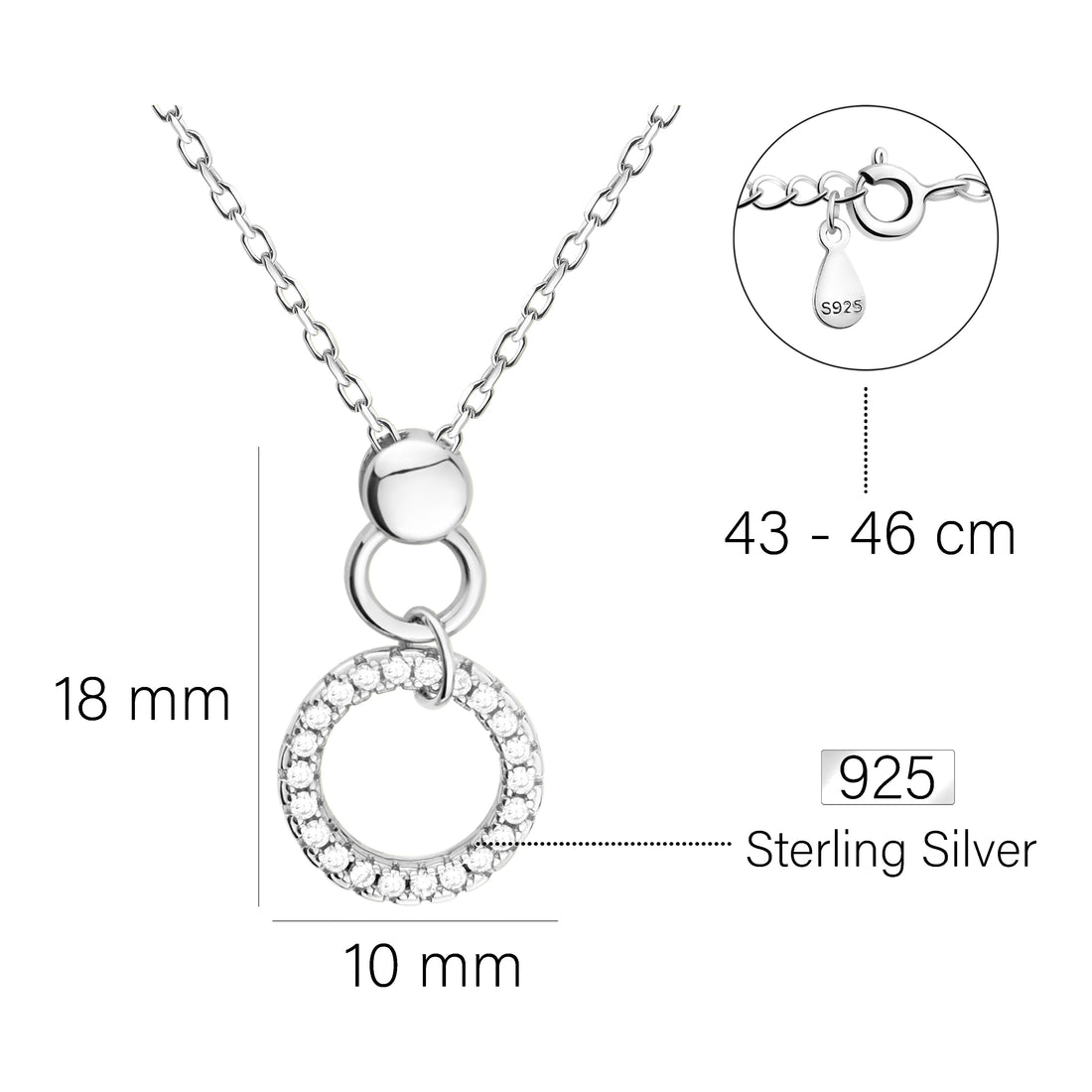 Maßenansicht von Kreis Halskette in 925 Silber von Sofia Milani - N0556