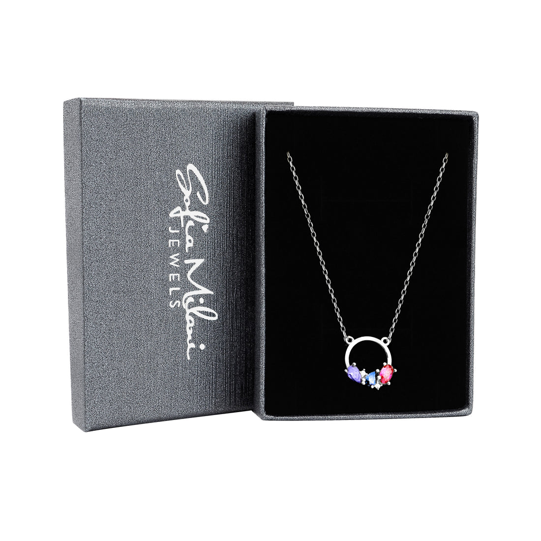 Boxansicht von Kreis Zirkonia Halskette in 925 Silber von Sofia Milani - N0560