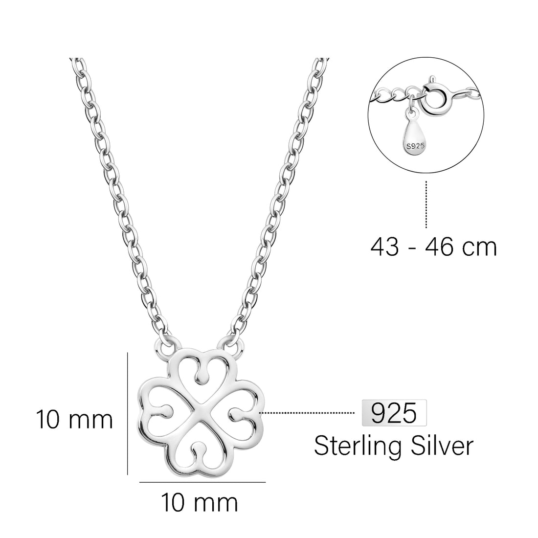 Maßenansicht von Kleeblatt Halskette in 925 Silber von Sofia Milani - N0564