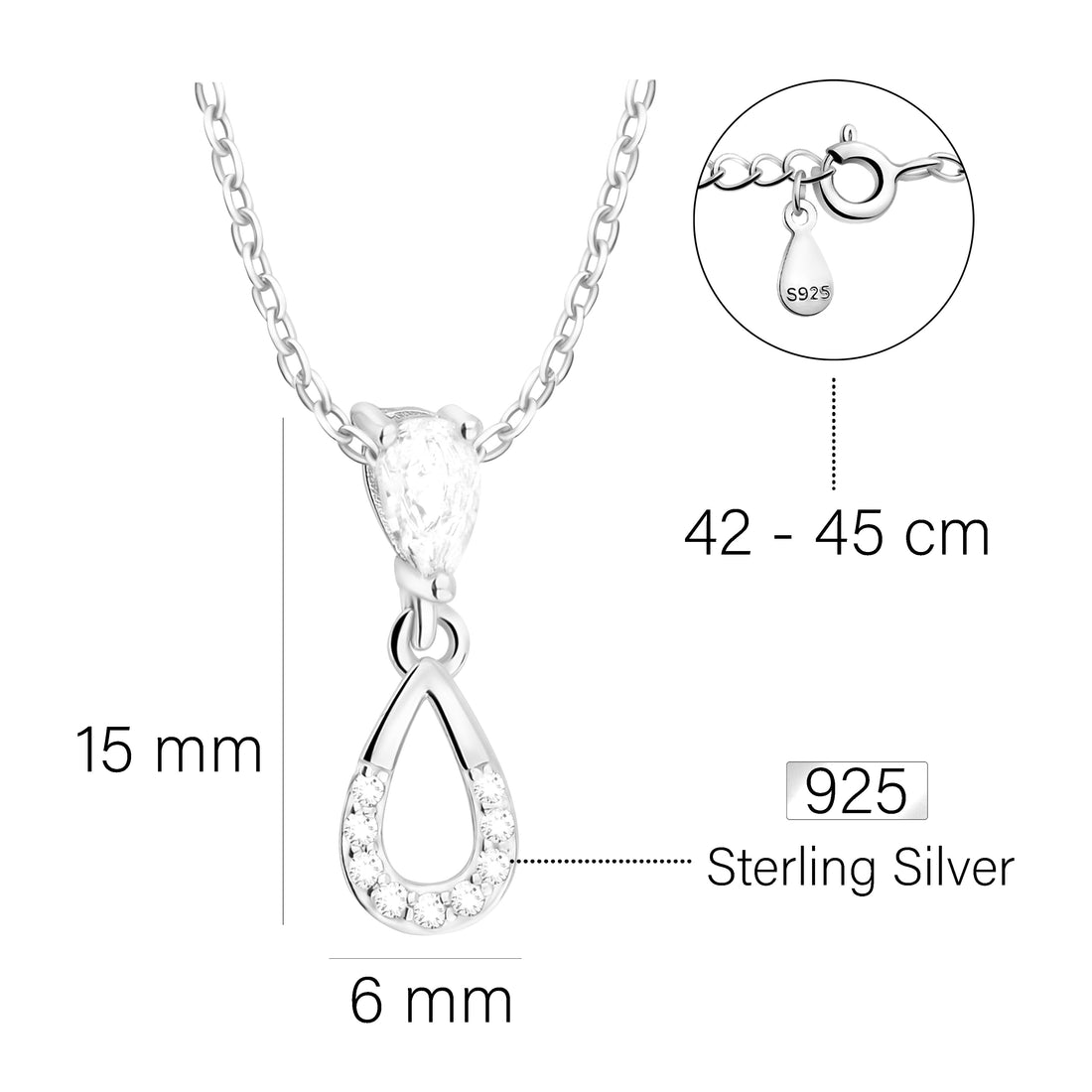 Maßenansicht von Oval Halskette in 925 Silber von Sofia Milani - N0574