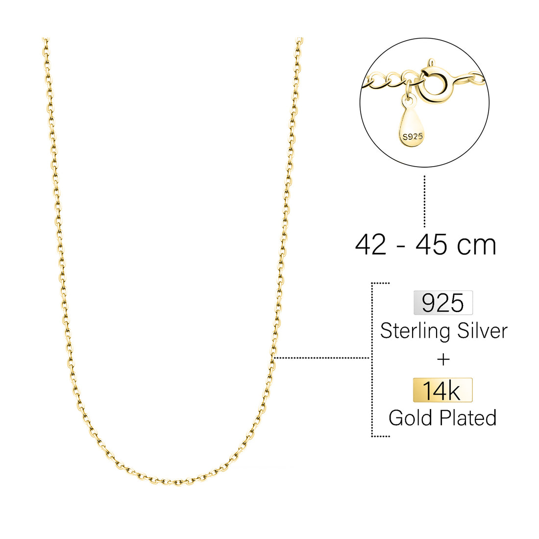 Maßenansicht von Glieder Ketten Halskette in 925 Silber von Sofia Milani - N0577