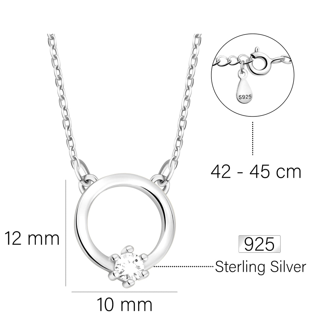 Maßenansicht von Kreis Halskette in 925 Silber von Sofia Milani - N0578
