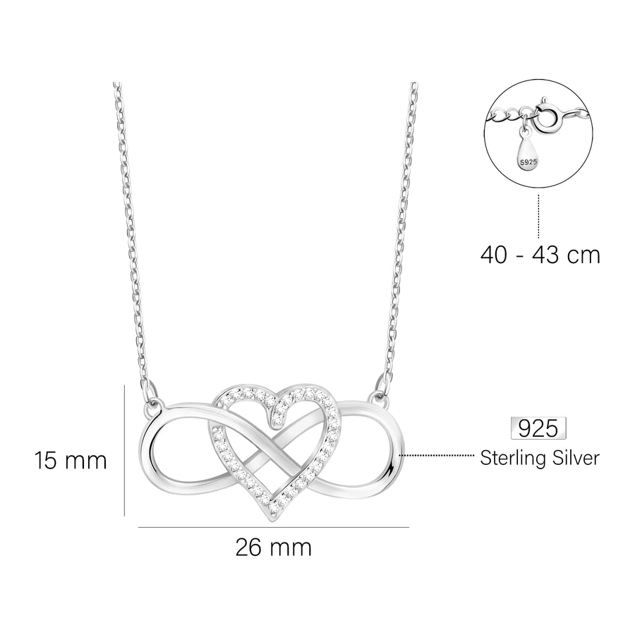 Maßenansicht von Herz Unendlichkeit Halskette in 925 Silber von Sofia Milani - N0584