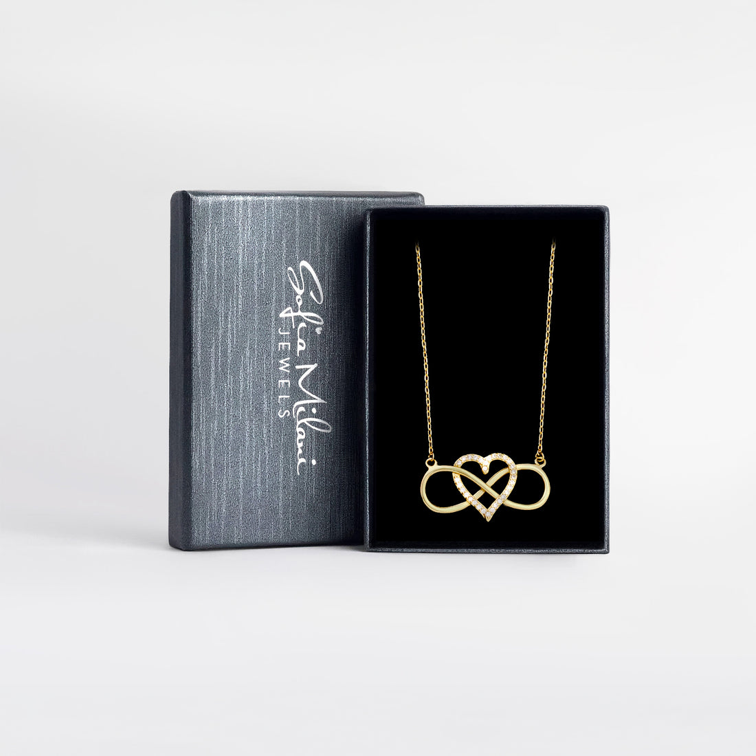 Boxansicht von Herz Unendlichkeit Halskette in 925 Silber von Sofia Milani - N0585