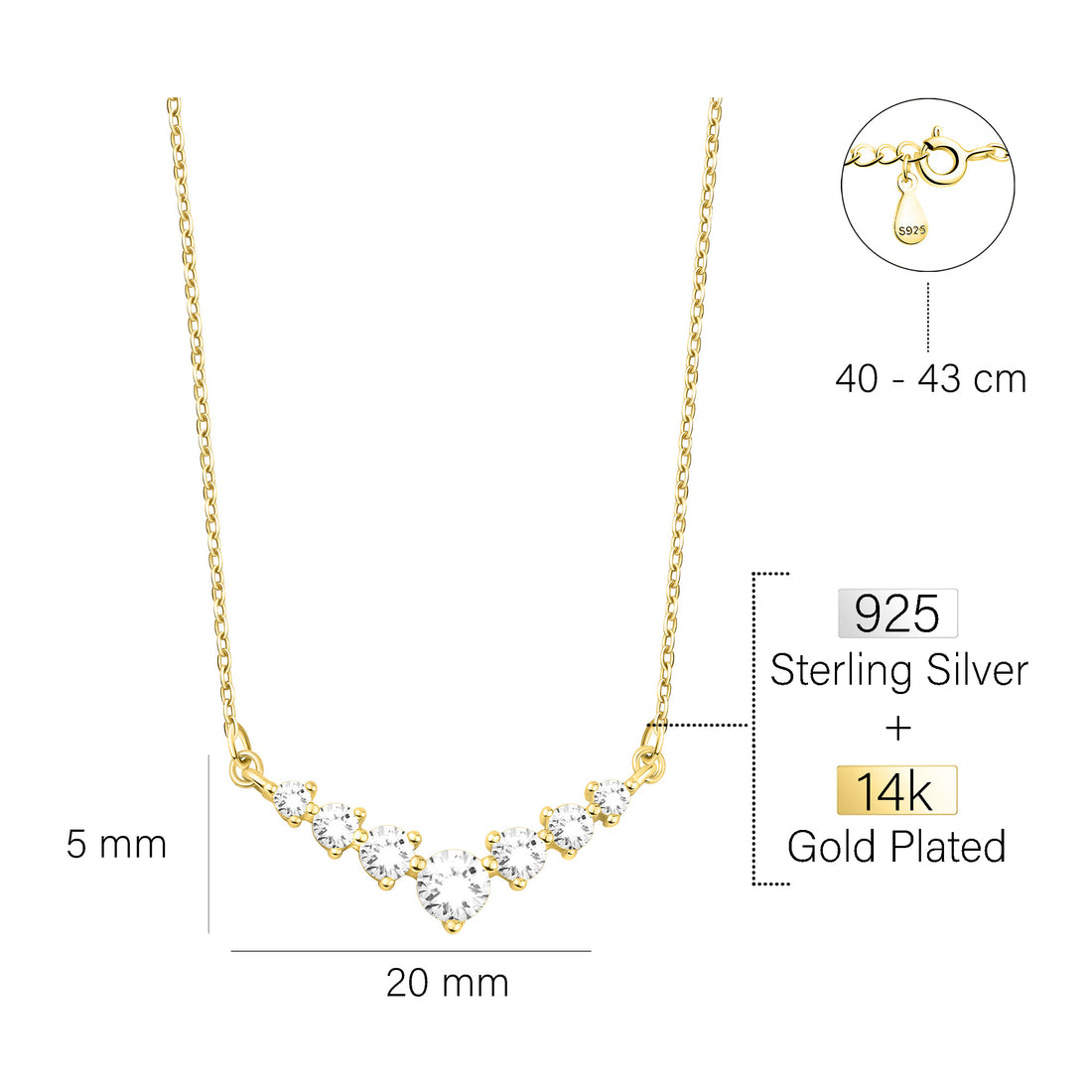 Maßenansicht von Zirkonia Halskette in 925 Silber von Sofia Milani - N0587