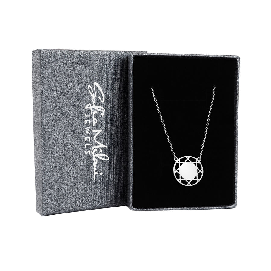 Boxansicht von Ornament Kreis Halskette in 925 Silber von Sofia Milani - N0594