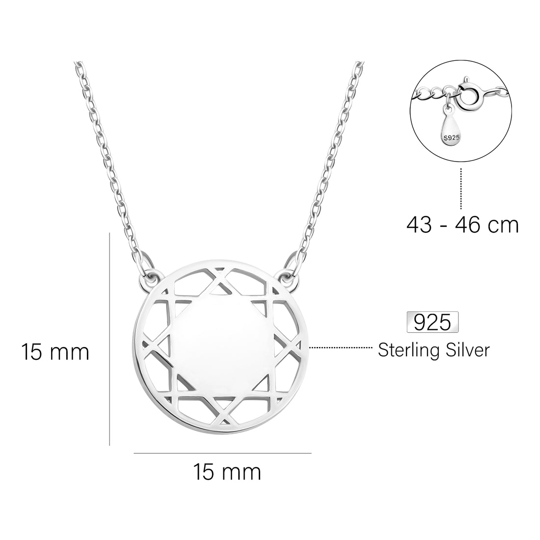 Maßenansicht von Ornament Kreis Halskette in 925 Silber von Sofia Milani - N0594
