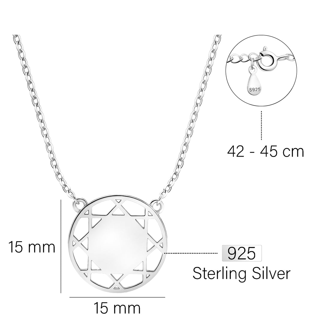 Maßenansicht von Ornament Kreis Halskette in 925 Silber von Sofia Milani - N0594