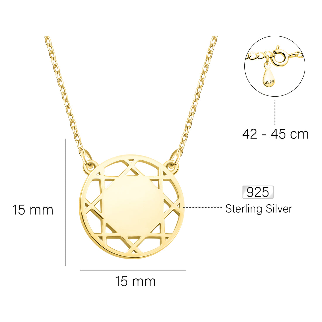 Maßenansicht von Ornament Kreis Halskette in 925 Silber von Sofia Milani - N0595