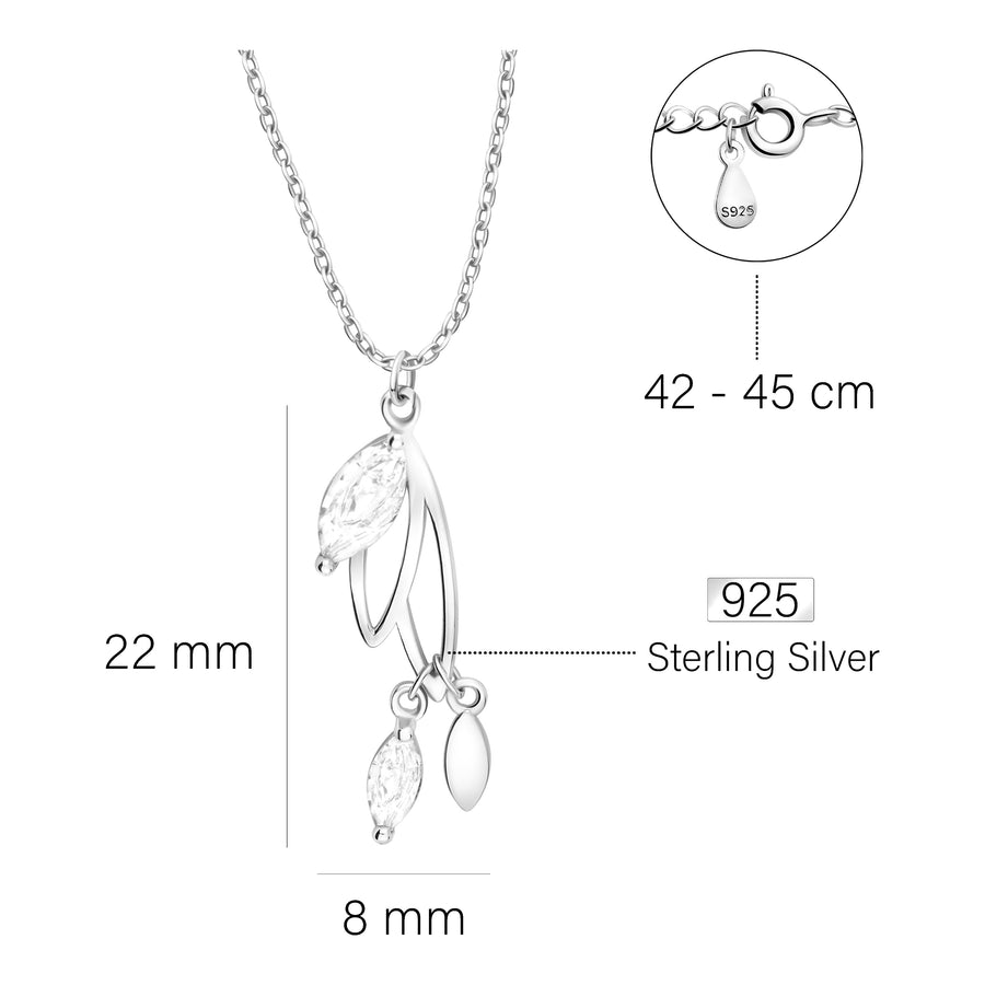 Maßenansicht von Blatt Halskette in 925 Silber von Sofia Milani - N0596