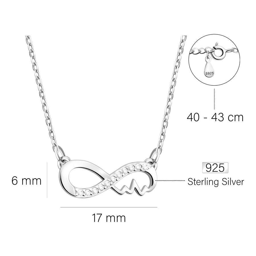 Maßenansicht von Unendlich Herzschlag Halskette in 925 Silber von Sofia Milani - N0598