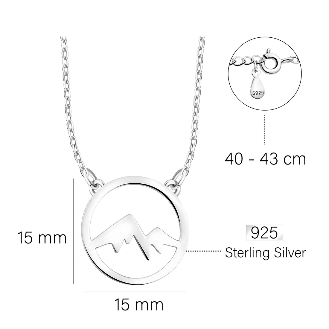 Maßenansicht von Berg Halskette in 925 Silber von Sofia Milani - N0602