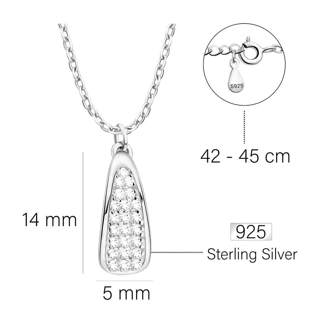 Maßenansicht von Zirkonia Halskette in 925 Silber von Sofia Milani - N0604
