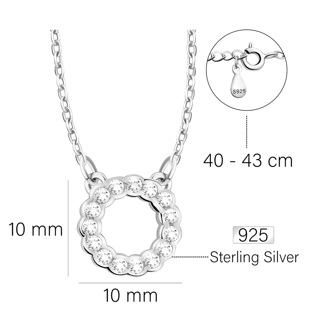 Maßenansicht von Kreis Blumen Halskette in 925 Silber von Sofia Milani - N0614