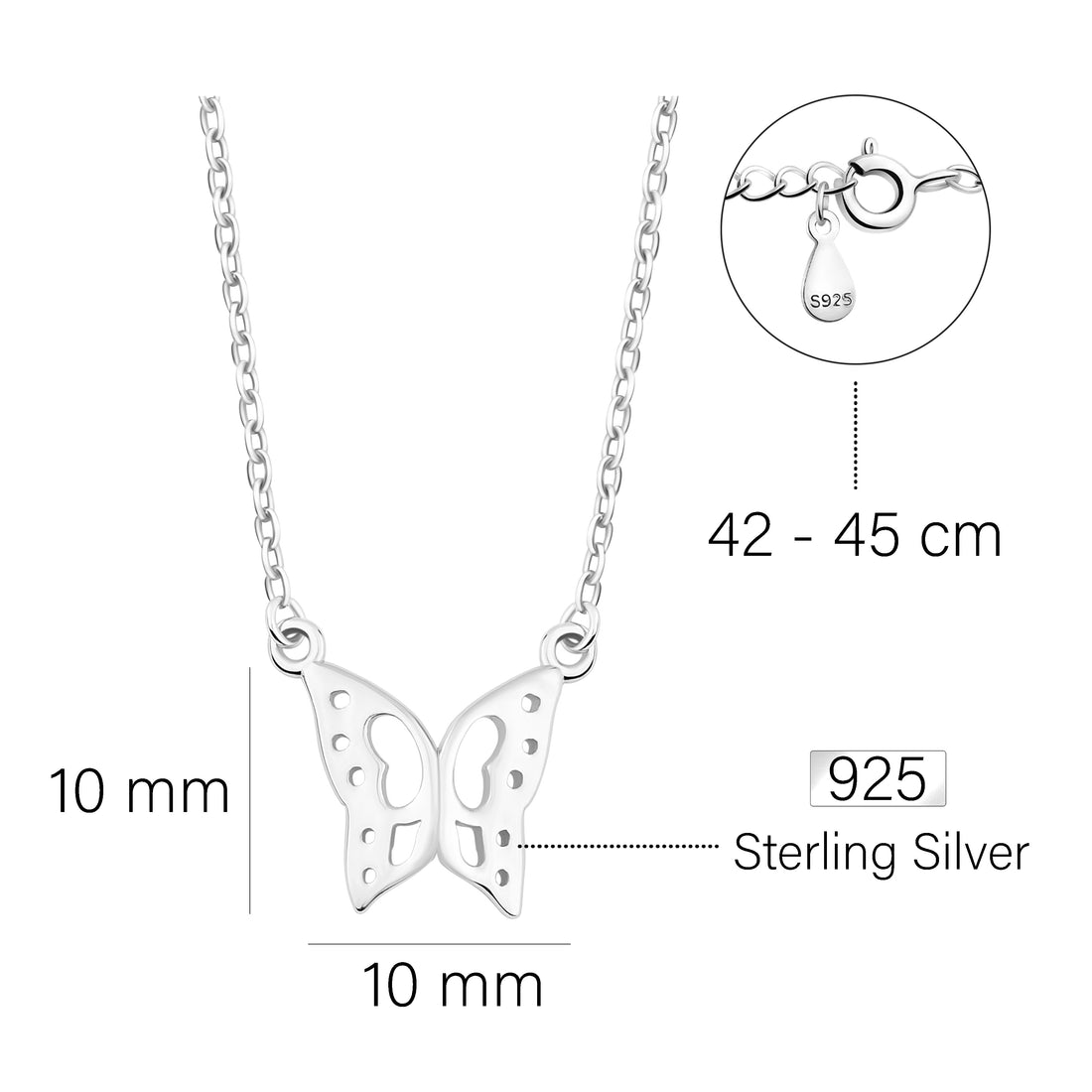 Maßenansicht von Schmetterling Halskette in 925 Silber von Sofia Milani - N0616