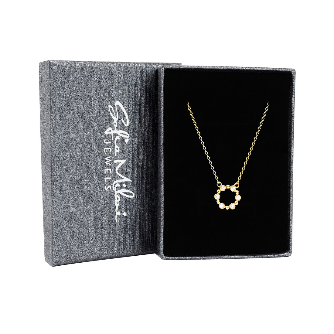 Boxansicht von Kreis Blumen Halskette in 925 Silber von Sofia Milani - N0619