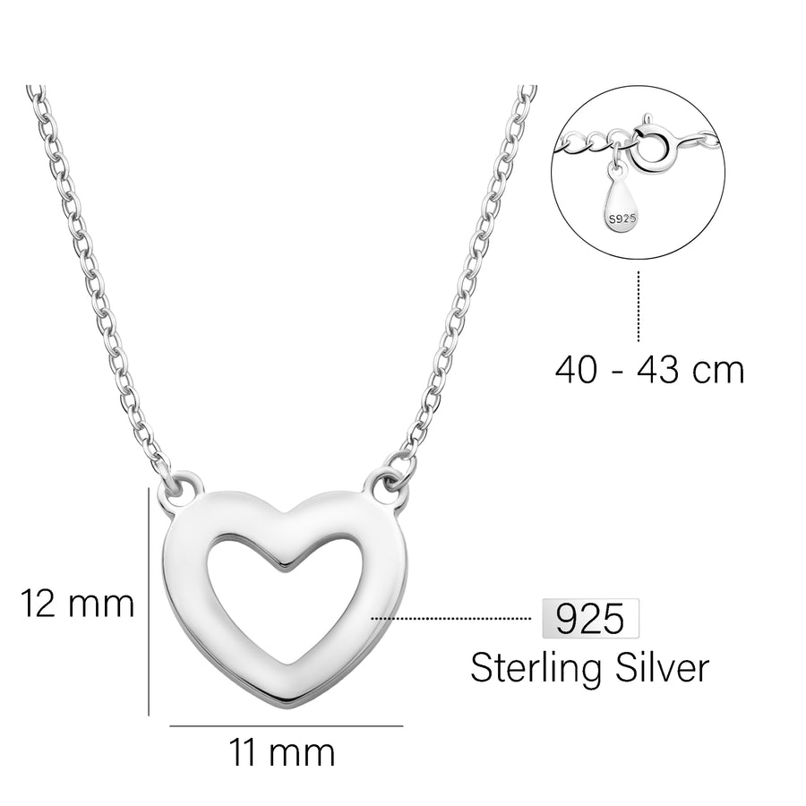Maßenansicht von Herz Halskette in 925 Silber von Sofia Milani - N0624