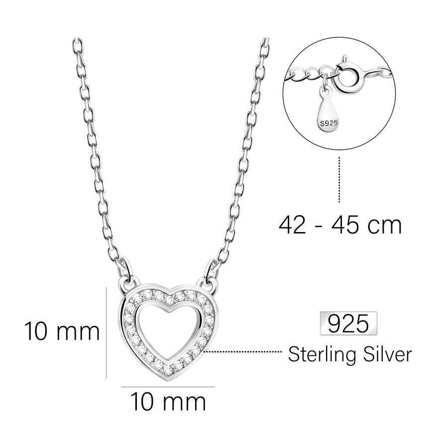 Maßenansicht von Herz Halskette in 925 Silber von Sofia Milani - N0626