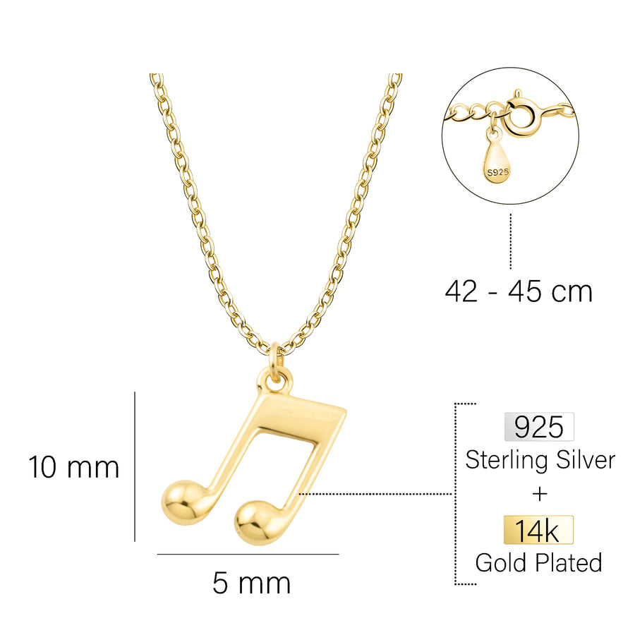 Maßenansicht von Achtel Musik Note Halskette in 925 Silber von Sofia Milani - N0629