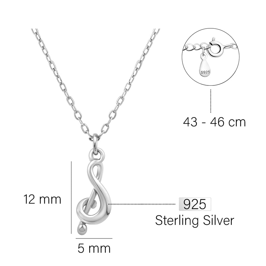 Maßenansicht von Violinschlüssel Halskette in 925 Silber von Sofia Milani - N0630