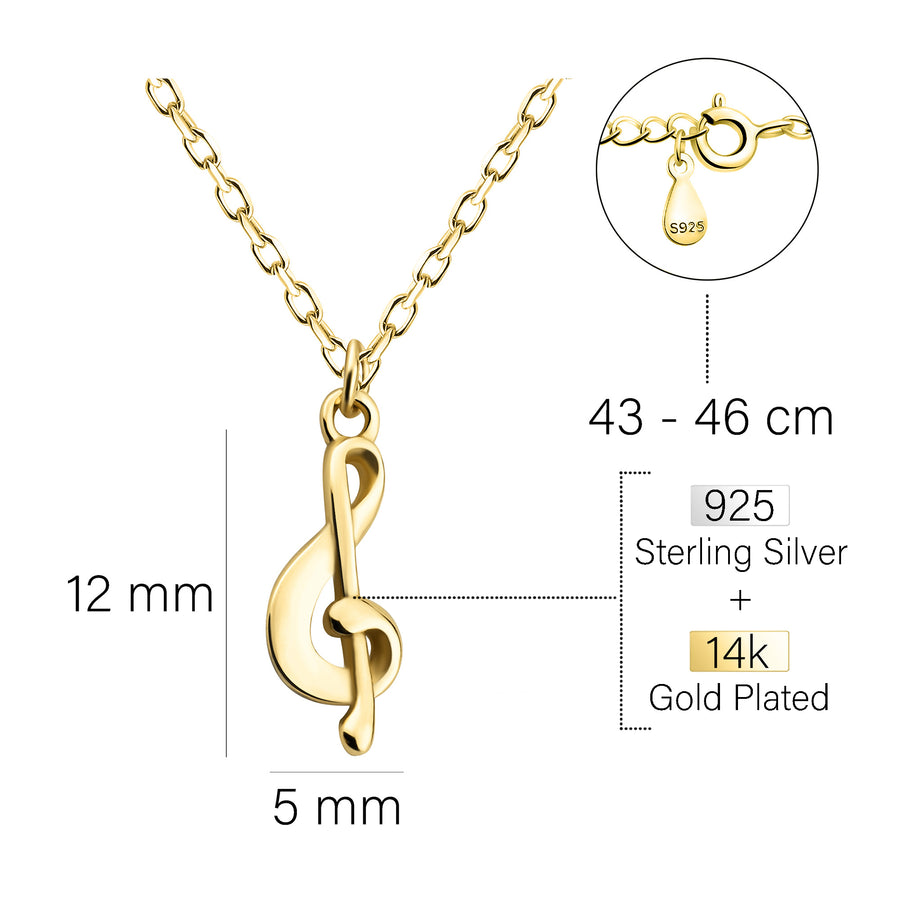 Maßenansicht von Violinschlüssel Halskette in 925 Silber von Sofia Milani - N0631