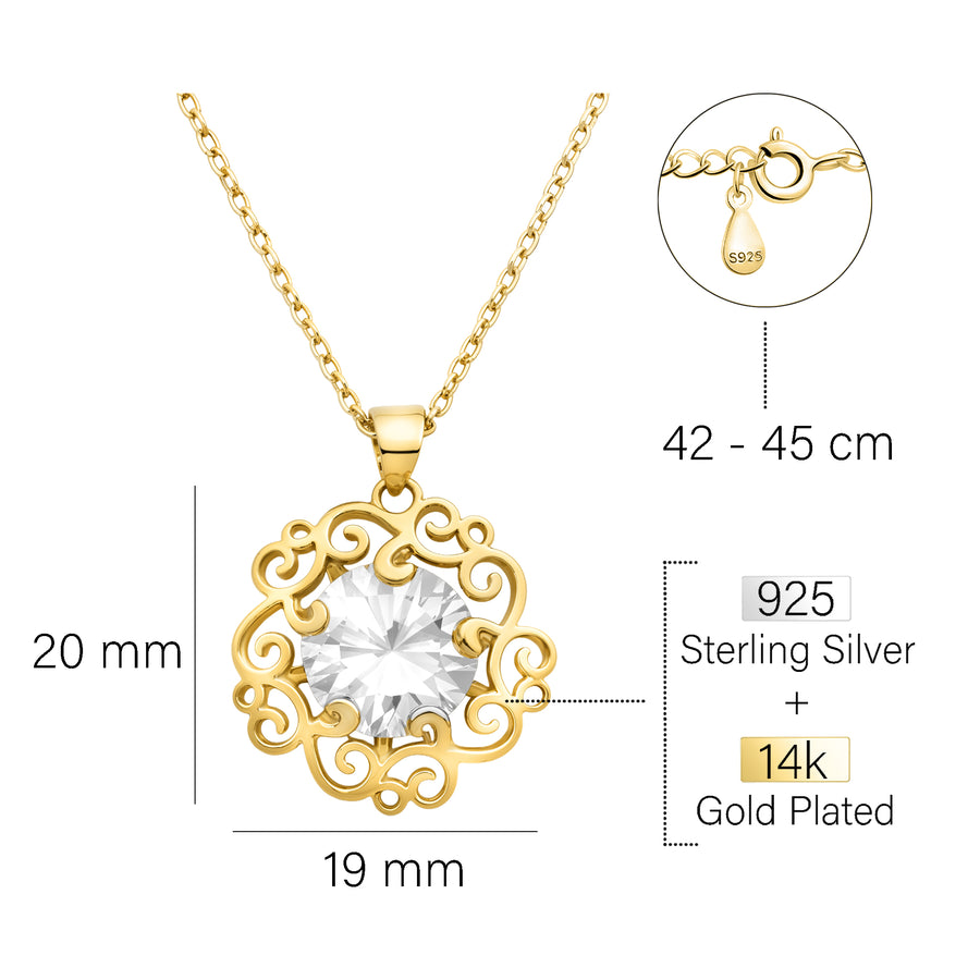 Maßenansicht von Blumen Ornamenten Halskette in 925 Silber von Sofia Milani - N0645
