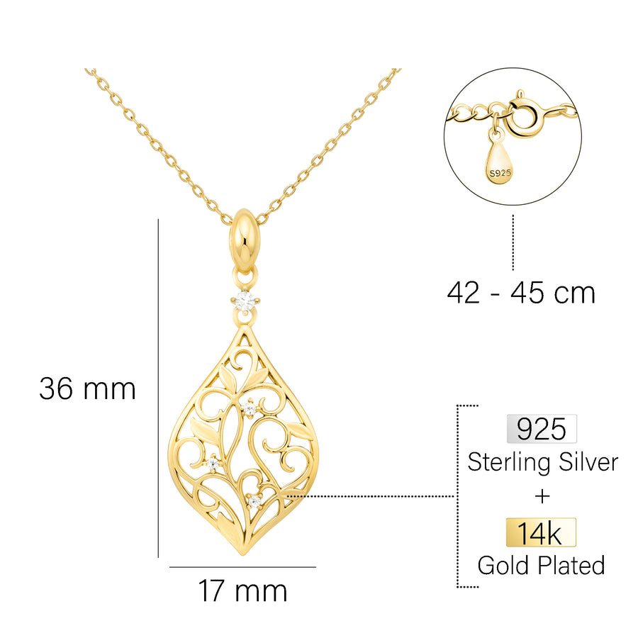 Maßenansicht von Blatt Blumen Halskette in 925 Silber von Sofia Milani - N0647