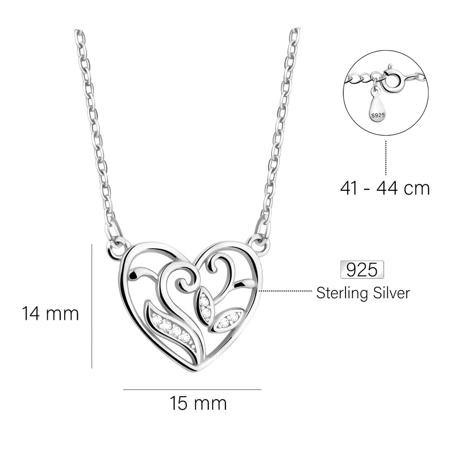 Maßenansicht von Blatt Herz Halskette in 925 Silber von Sofia Milani - N0650