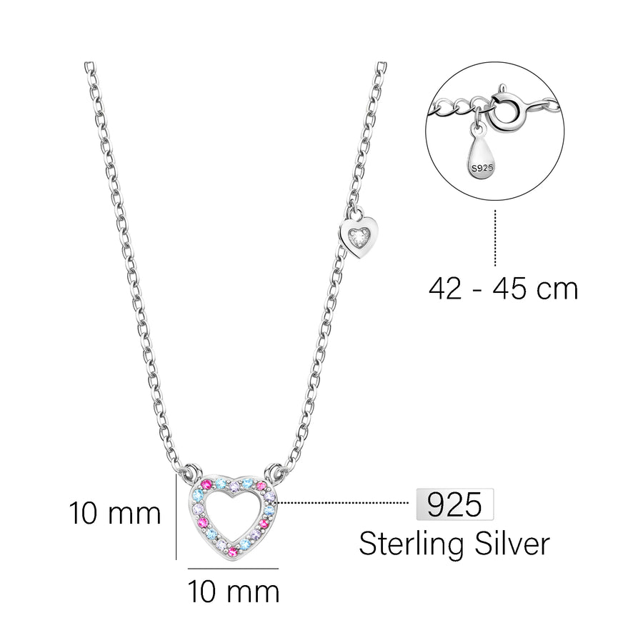 Maßenansicht von Herz Halskette in 925 Silber von Sofia Milani - N0652