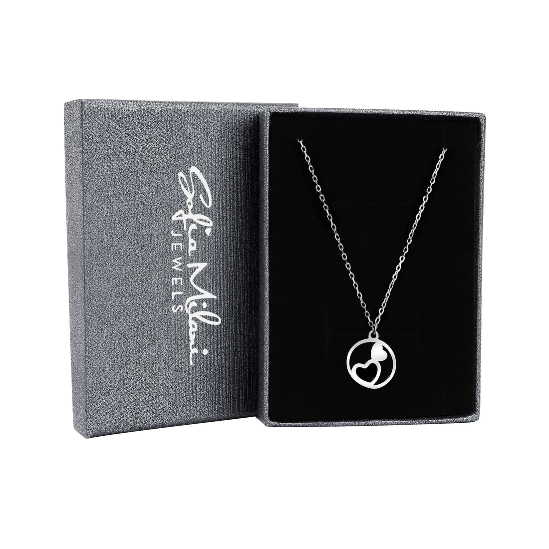 Boxansicht von Herz Kreis Halskette in 925 Silber von Sofia Milani - N0656