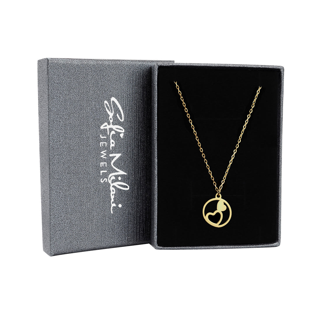 Boxansicht von Herz Kreis Halskette in 925 Silber von Sofia Milani - N0657
