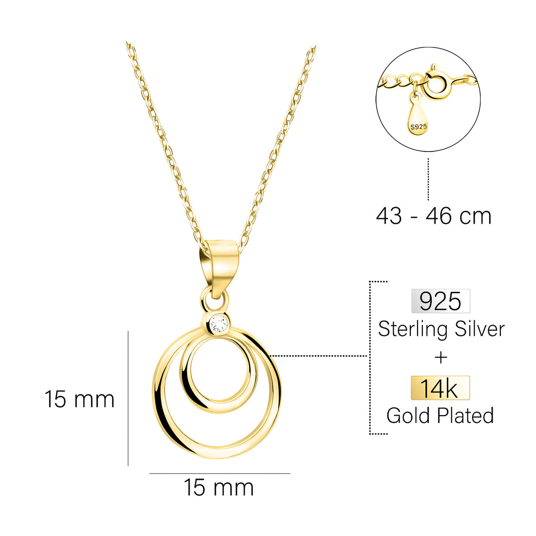 Maßenansicht von Kreise Halskette in 925 Silber von Sofia Milani - N0661